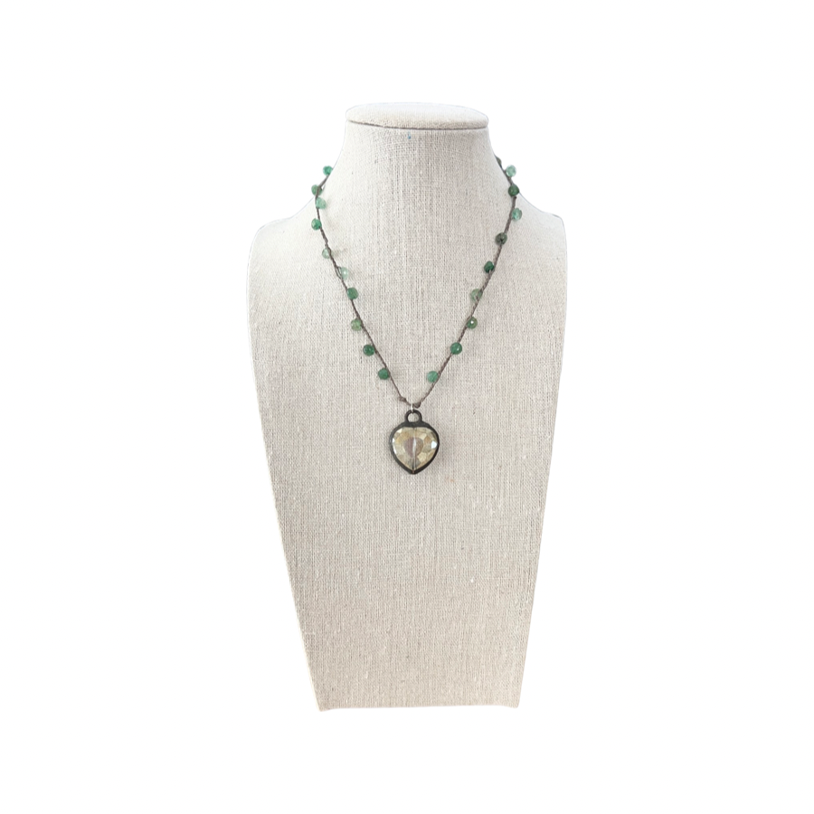 Braided Green Strawberry Quartz with Glass Pendant