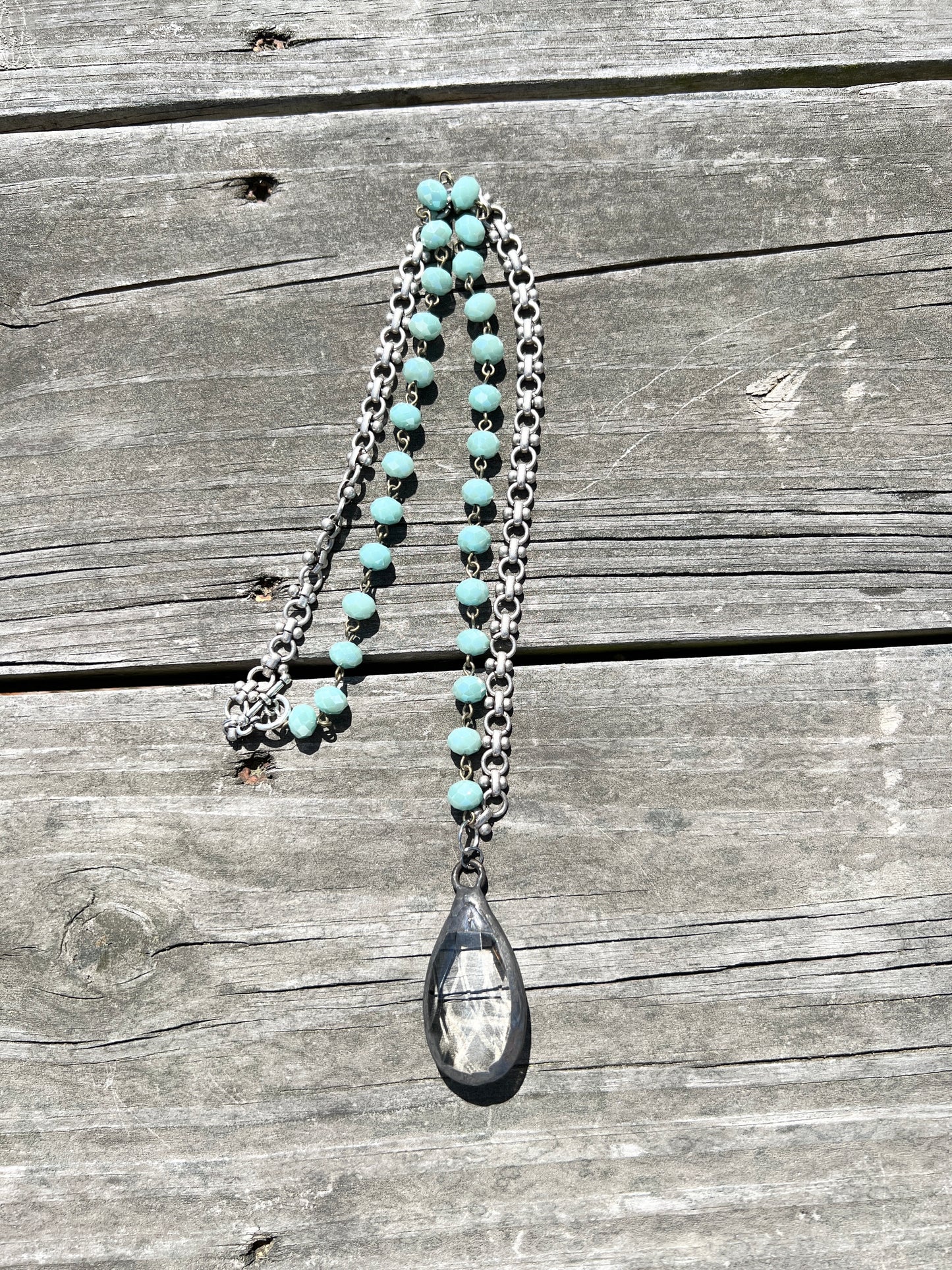 Beaded Chain with Teardrop Crystal Pendant