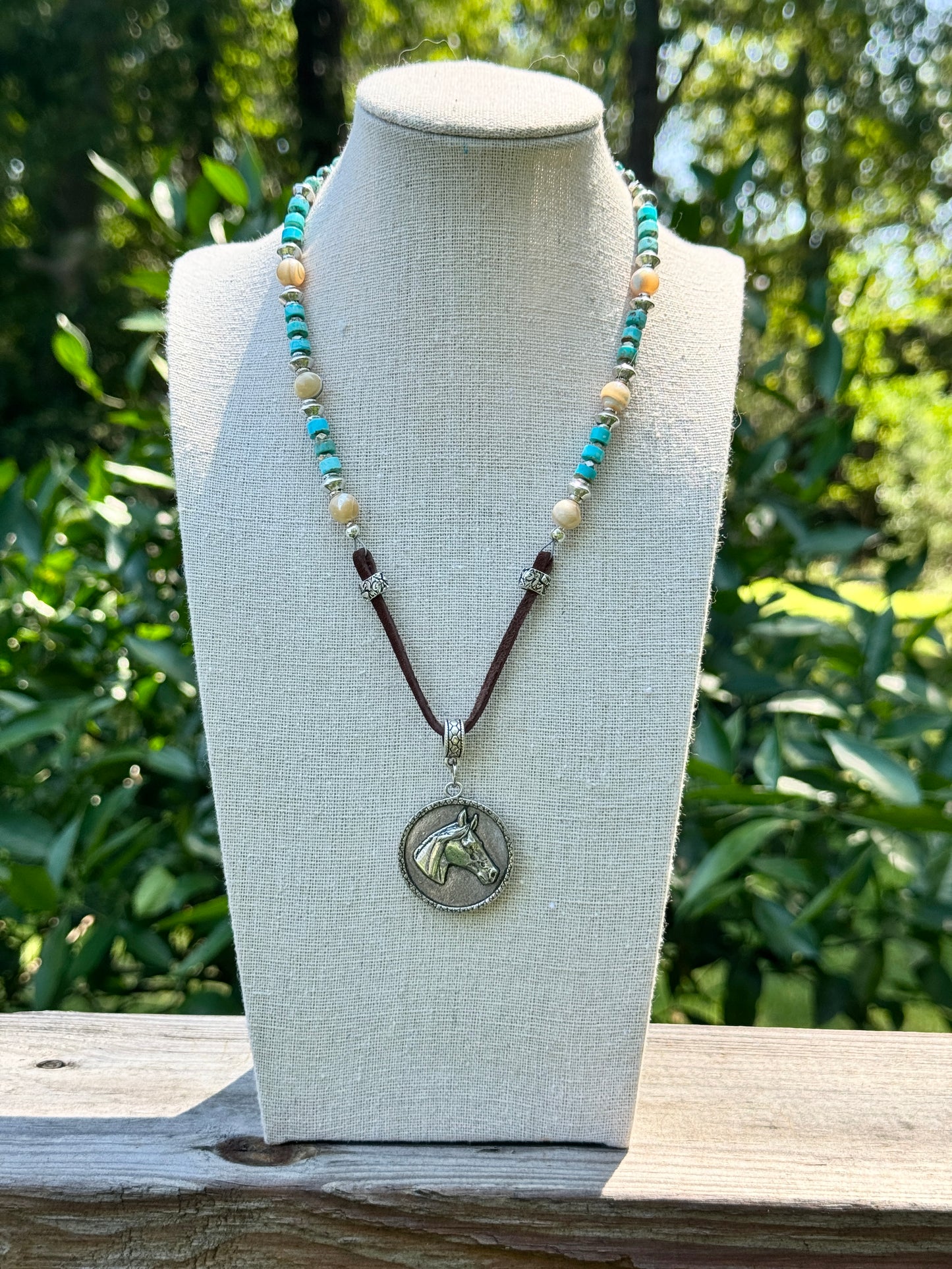Turquoise and Mother of Pearl Necklace with Horse Pendant
