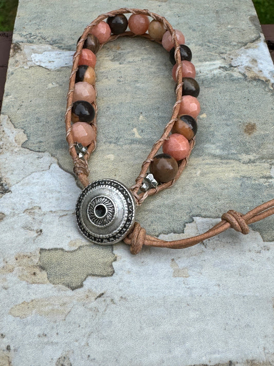 Single Ladder Wrap Gemstone & Leather Bracelets