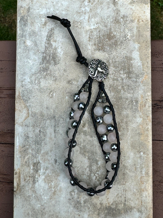 Double Stack Rose Quartz and Terahertz Bracelet