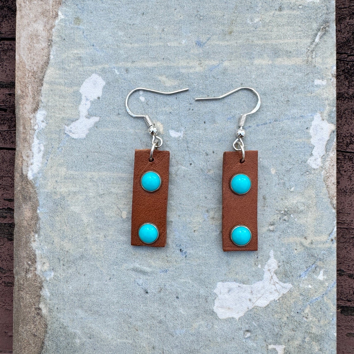 Blue Dot Leather Earrings