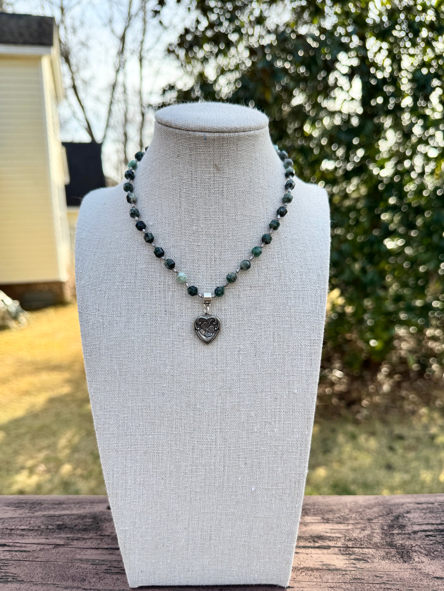 Emerald with Shamrock Pendant Necklace