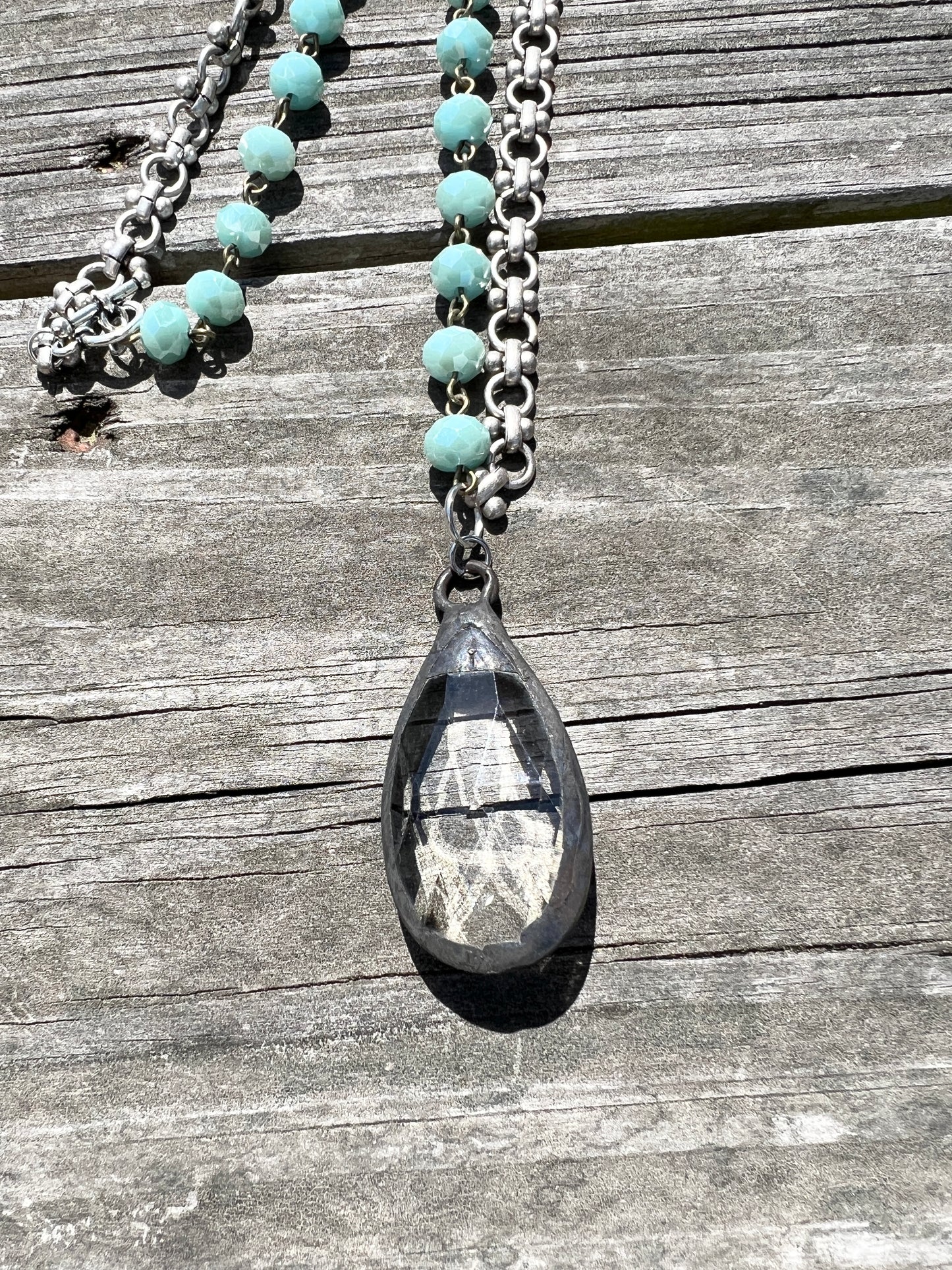 Beaded Chain with Teardrop Crystal Pendant