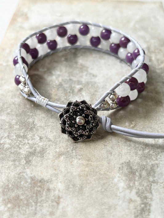 Moonstone and Phosphosiderite Double Stack Bracelet