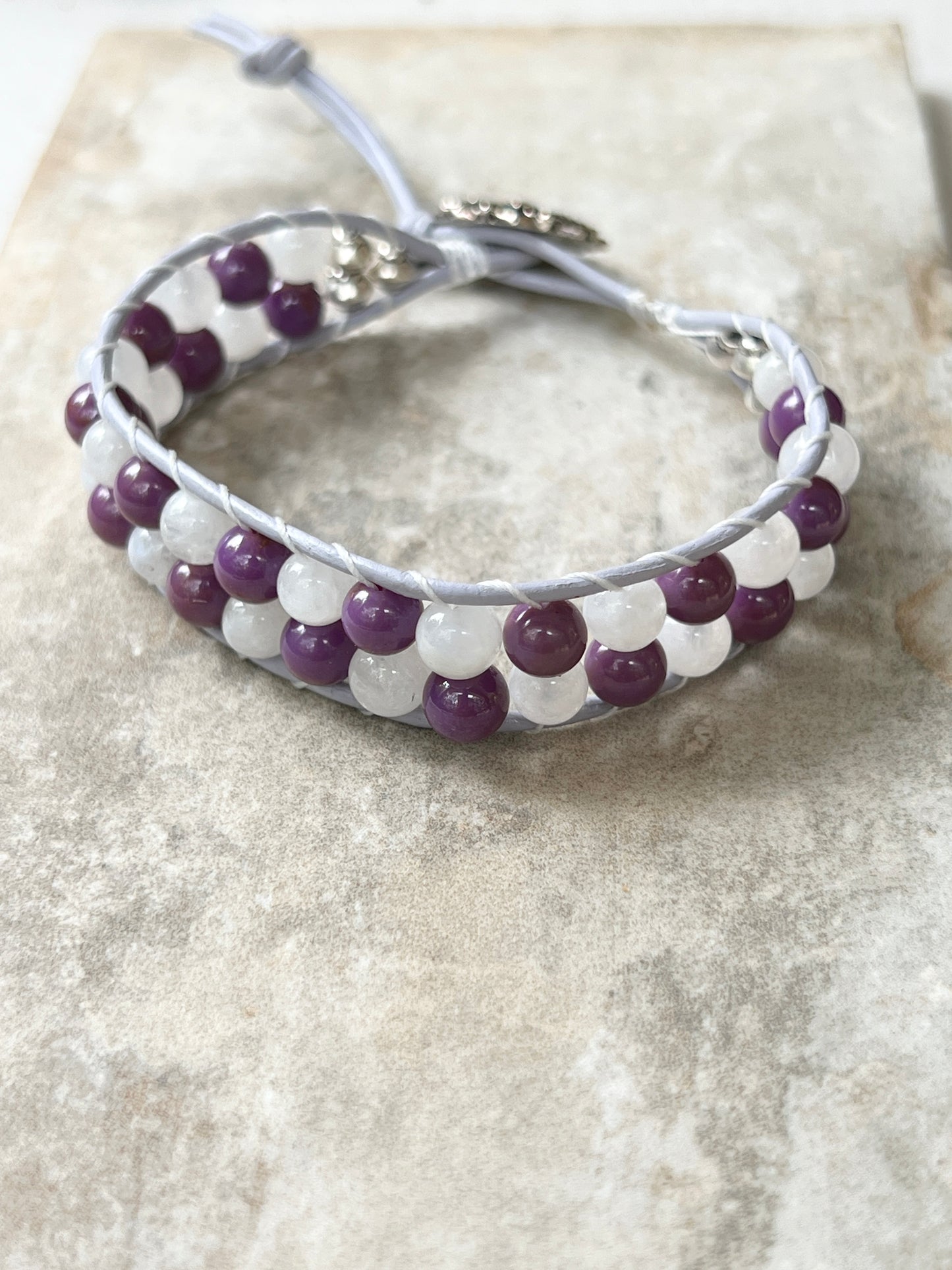 Moonstone and Phosphosiderite Double Stack Bracelet
