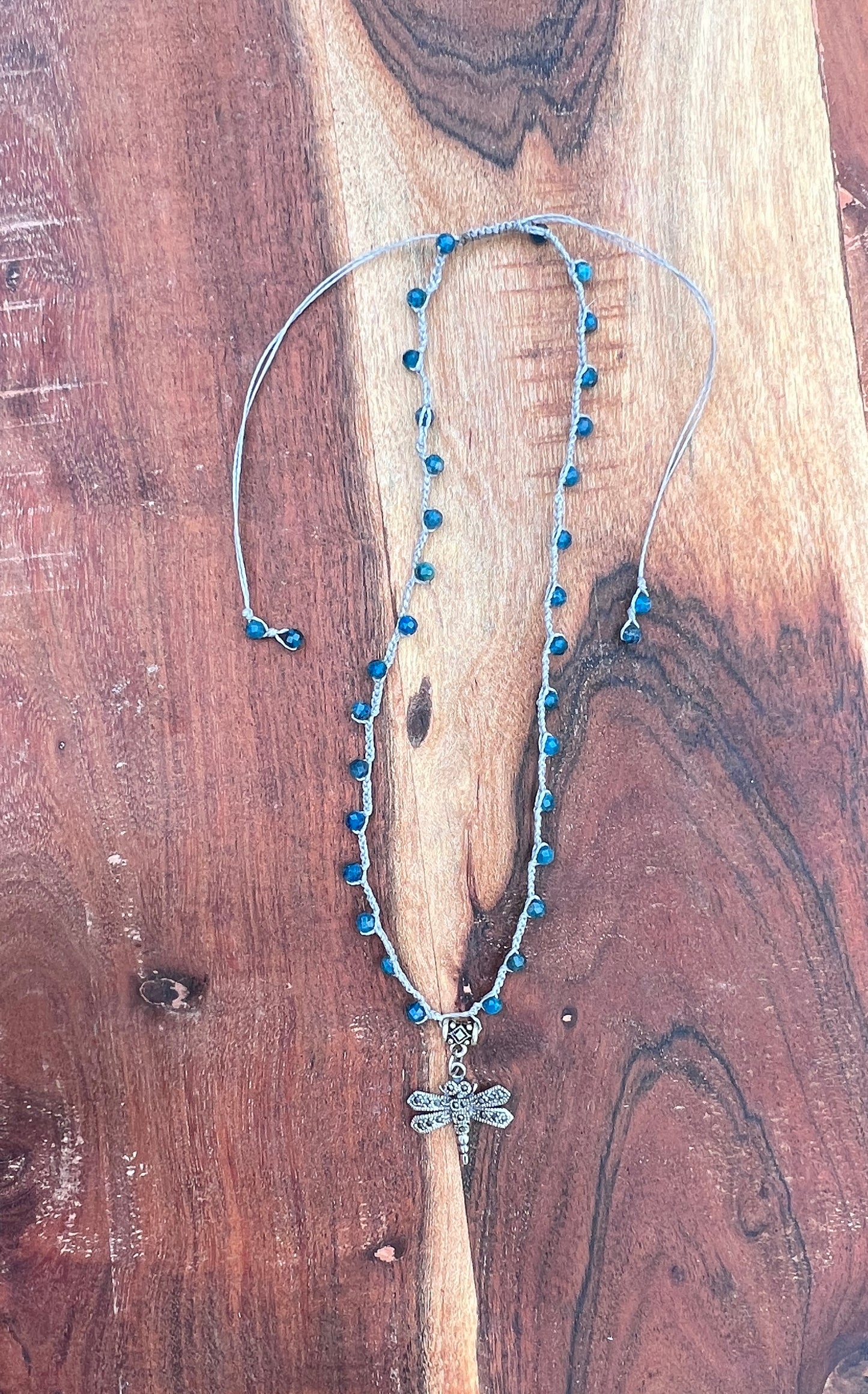 Crocheted Adjustable Necklace with Marcasite Dragonfly