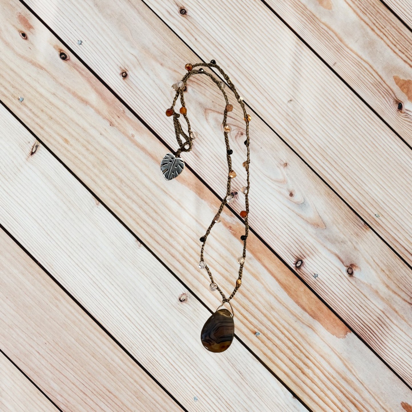 Crocheted Faceted Agate Teardrop Pendant