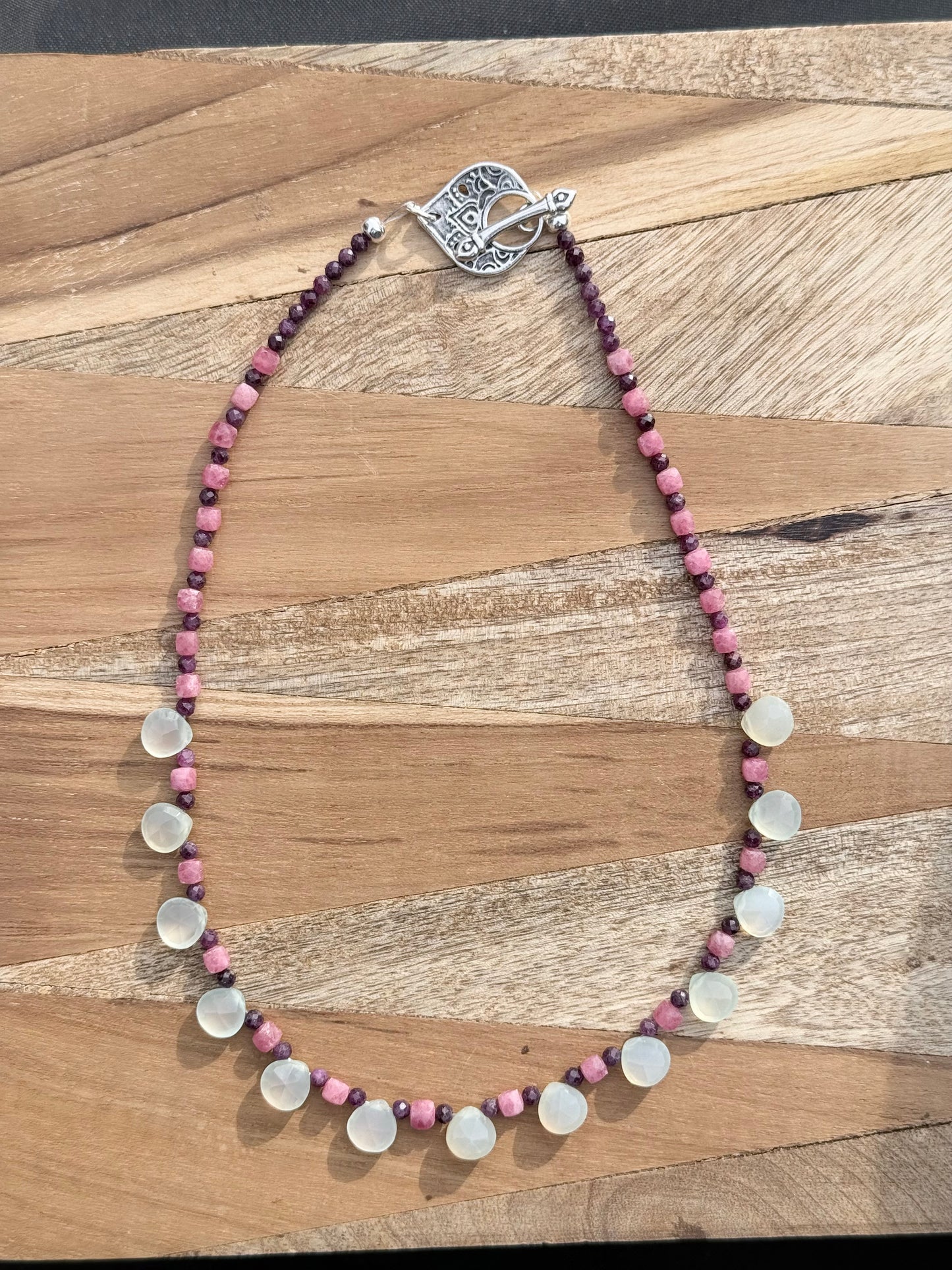 Prehnite and Ruby Necklace