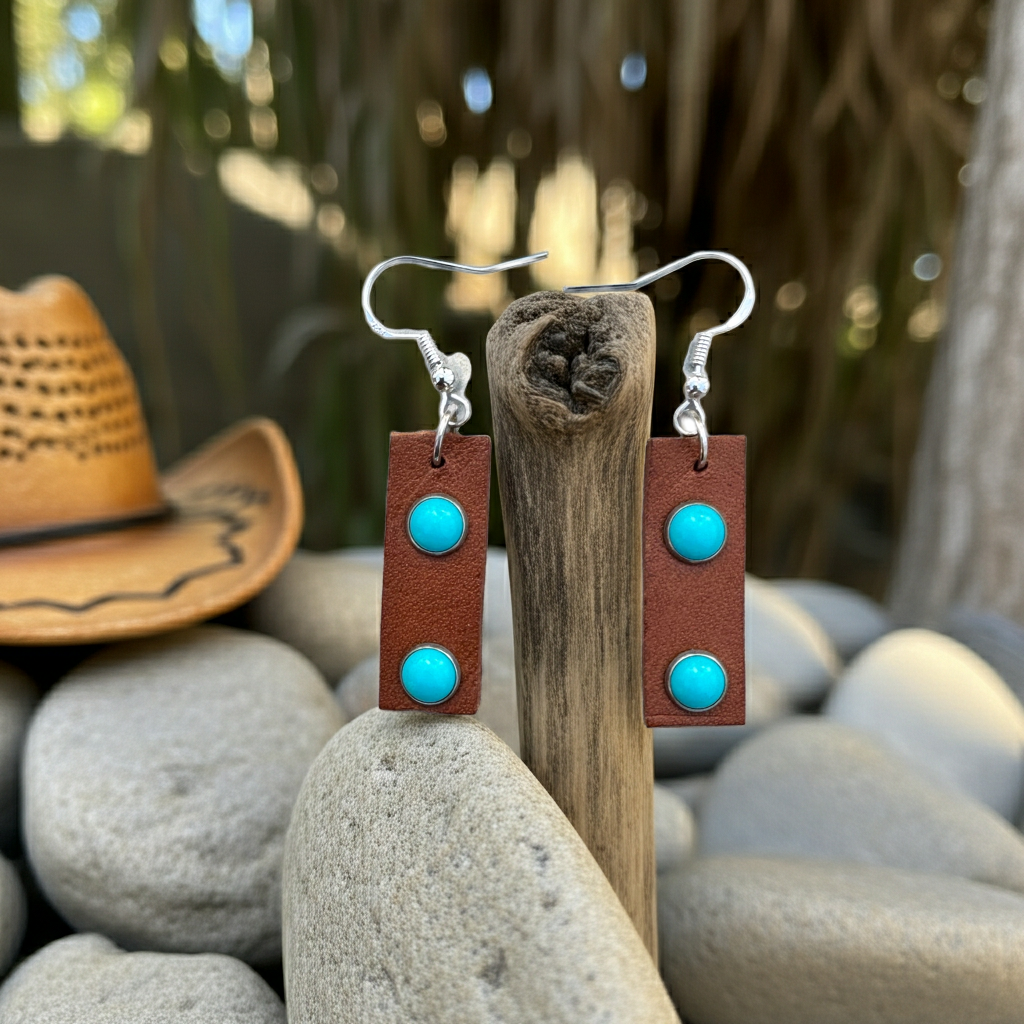 Blue Dot Leather Earrings