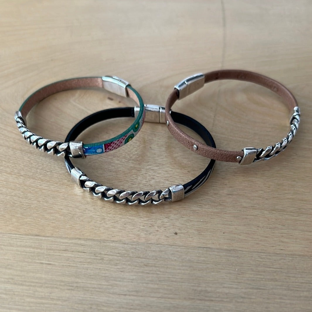 Chain Bar and Leather Bracelet - 5mm
