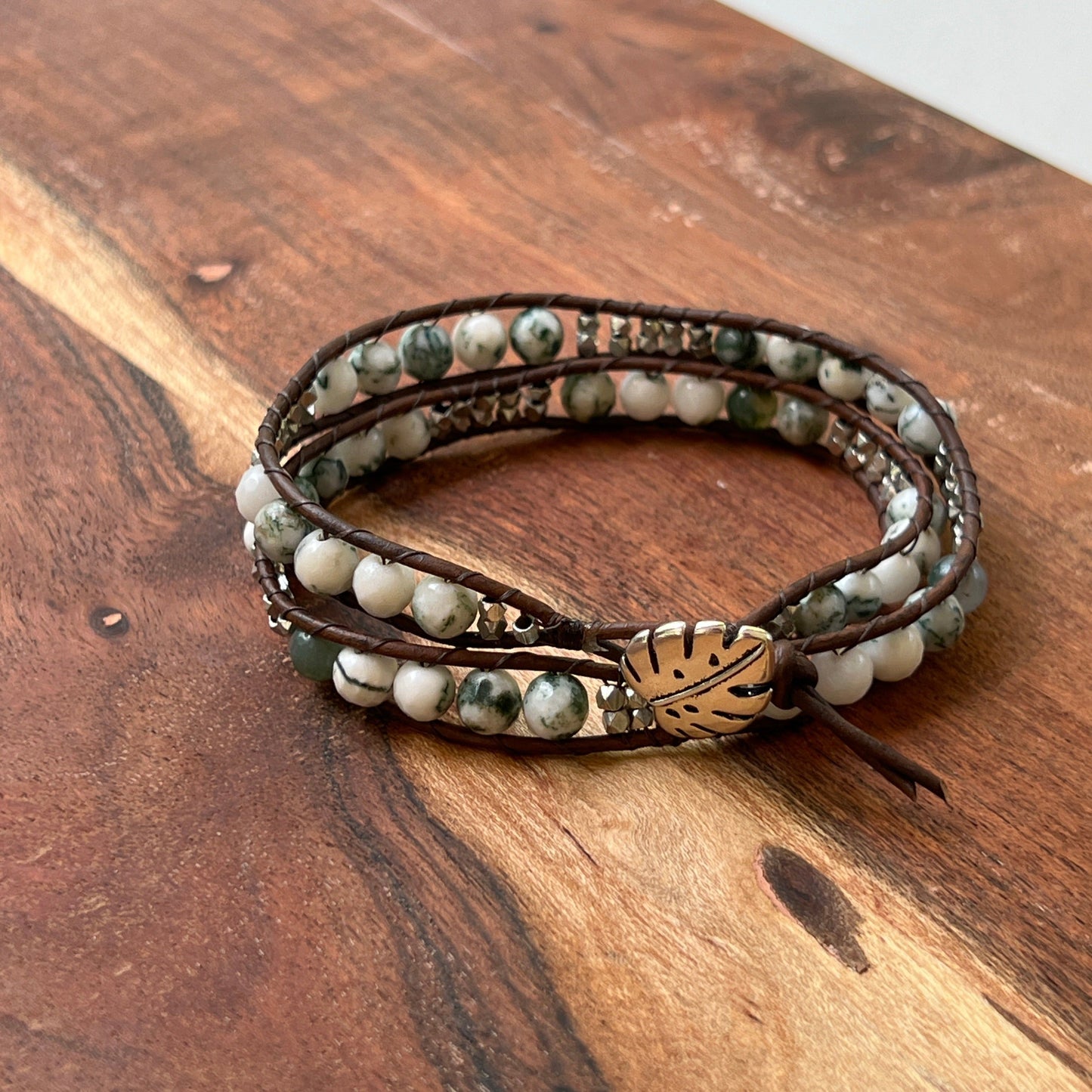 Double Wrap Tree Agate Bracelet