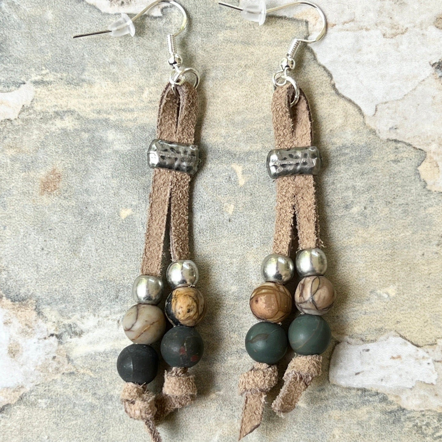 Suede Lace and Gemstone Earrings