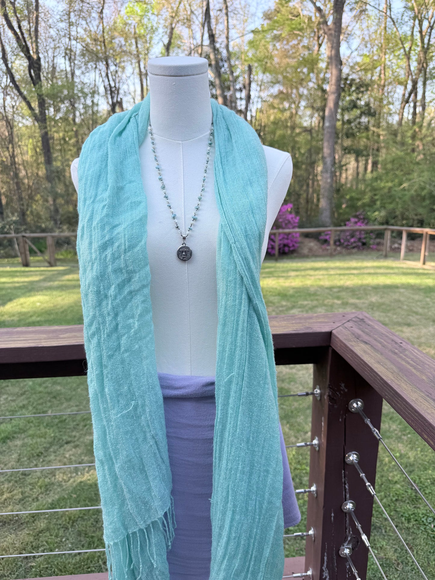 Larimar and Mother of Pearl Sun and Moon Necklace