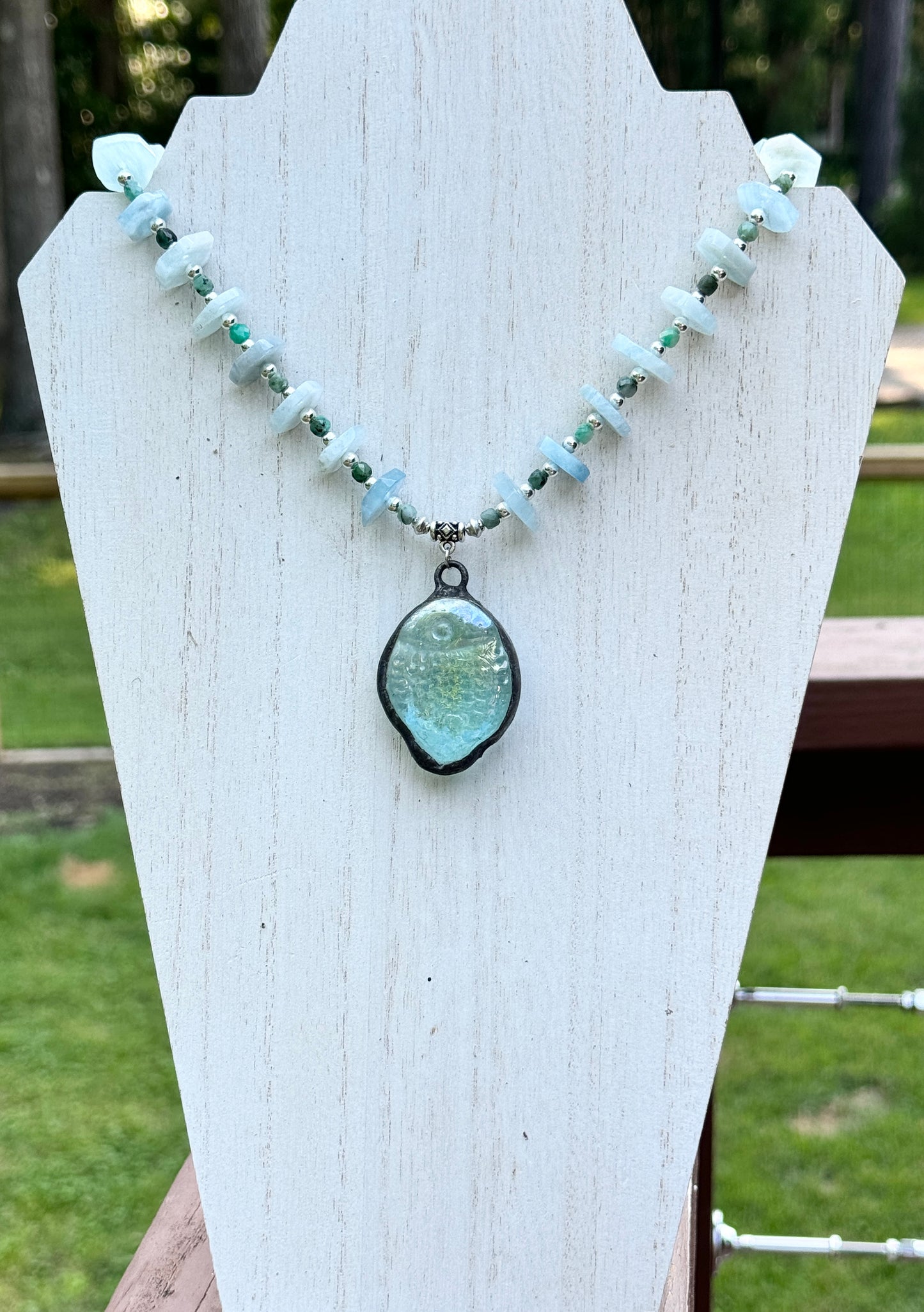 Aquamarine with Glass Fish Pendant