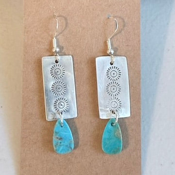 Sterling Silver Suns and Turquoise Earrings