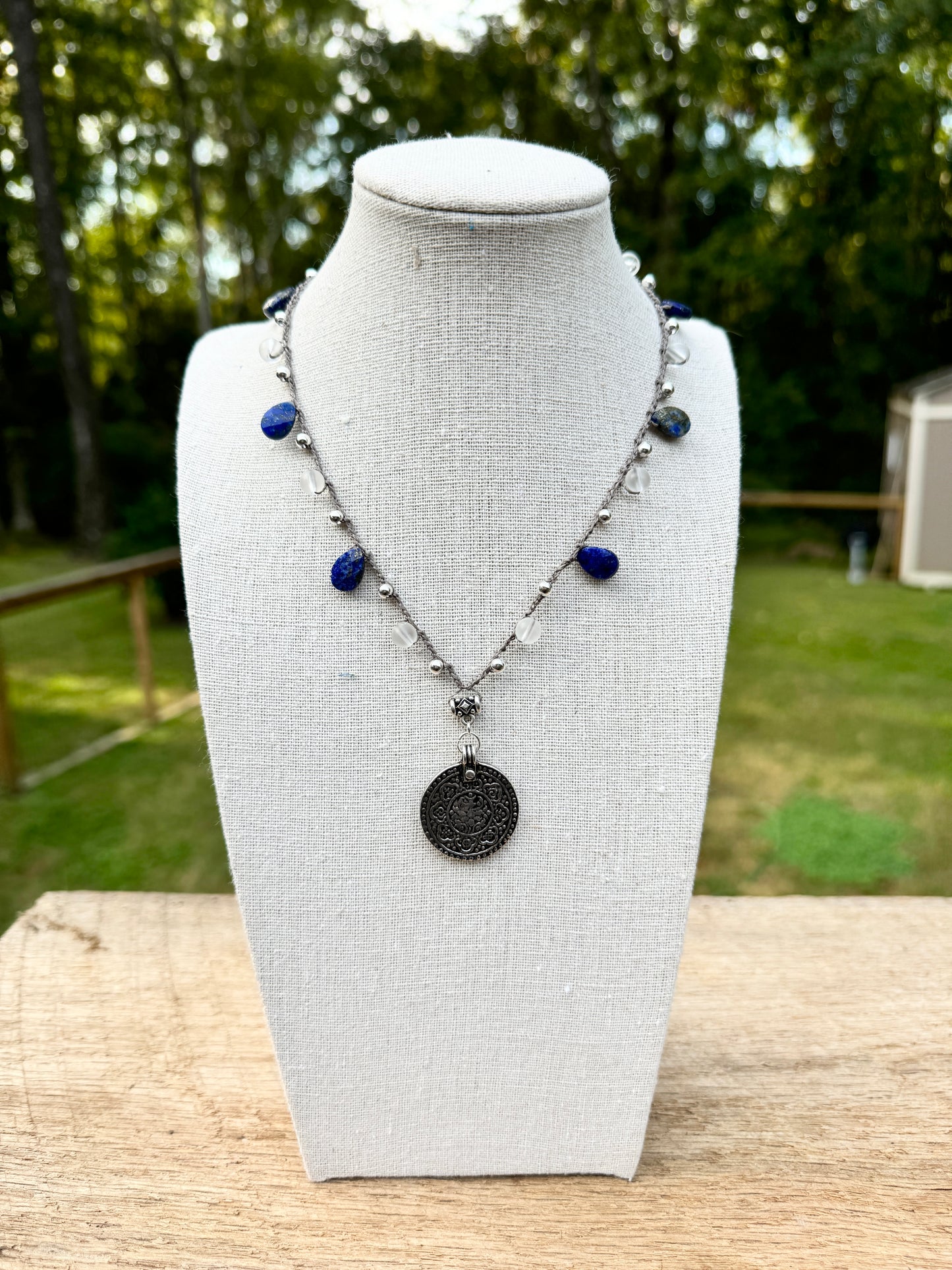 Crocheted Adjustable Lapis Necklace