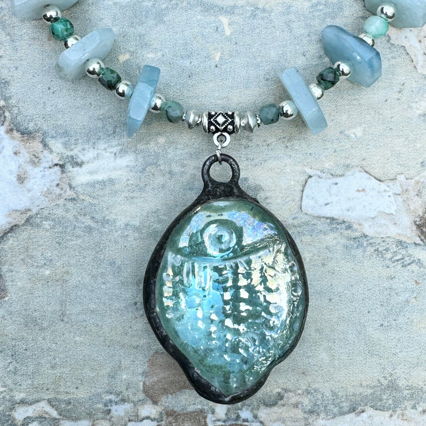 Aquamarine with Glass Fish Pendant