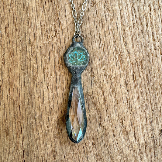 Lotus and Crystal Pendant Necklace