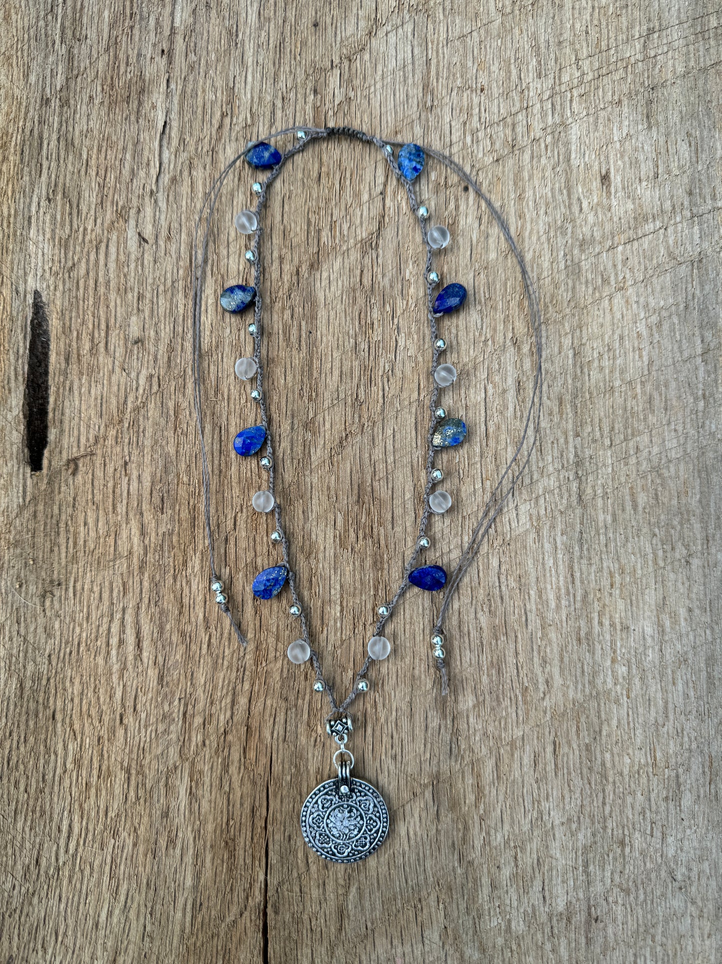 Crocheted Adjustable Lapis Necklace