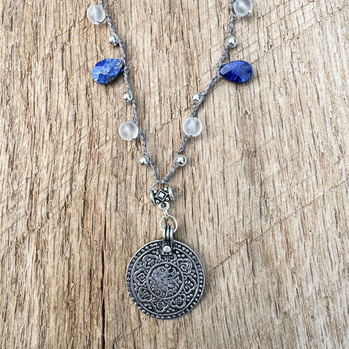 Crocheted Adjustable Lapis Necklace