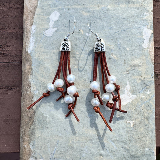 Pearls and Leather Earrings