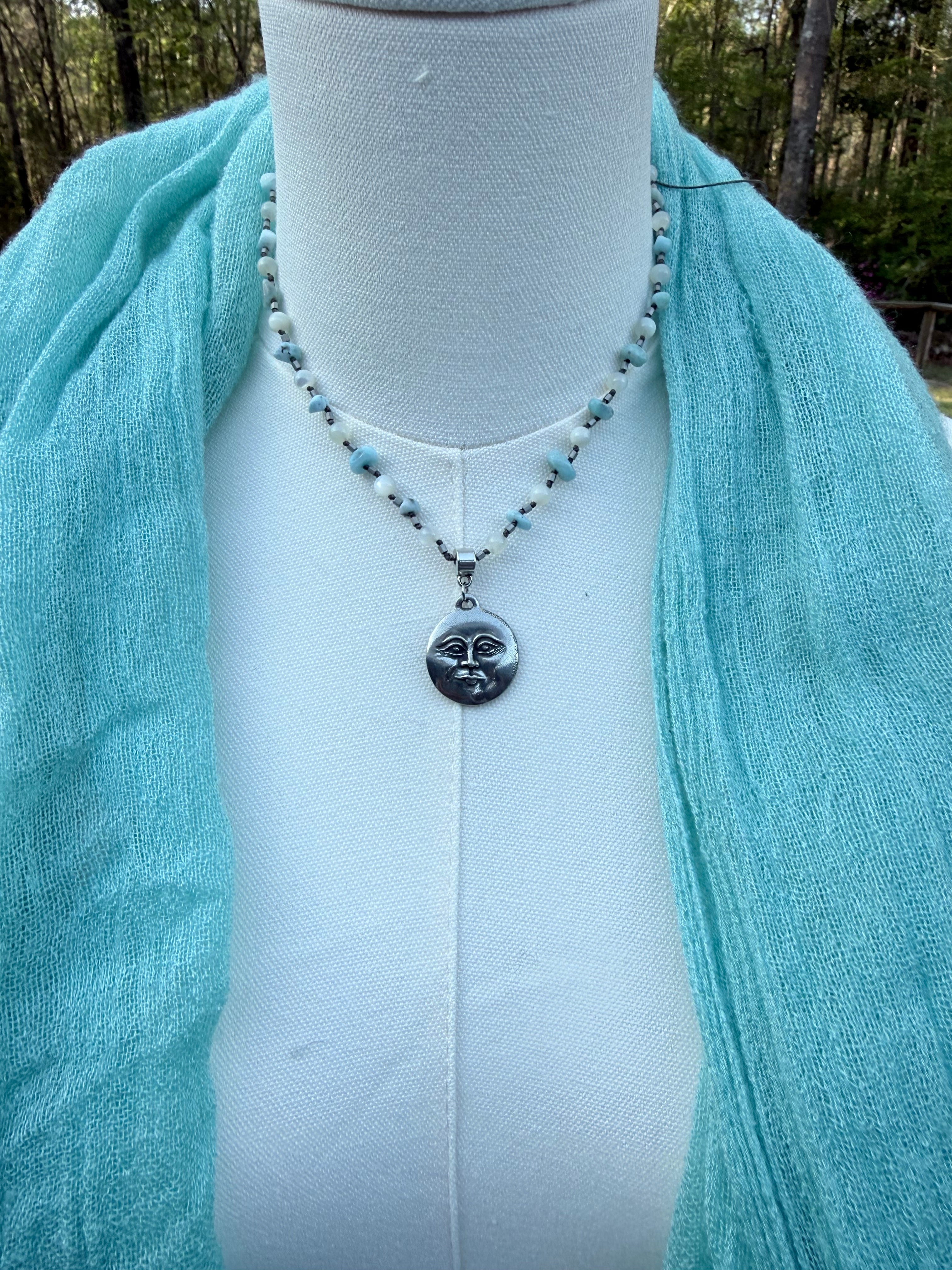 Larimar and Mother of Pearl Sun and Moon Necklace – Quandary