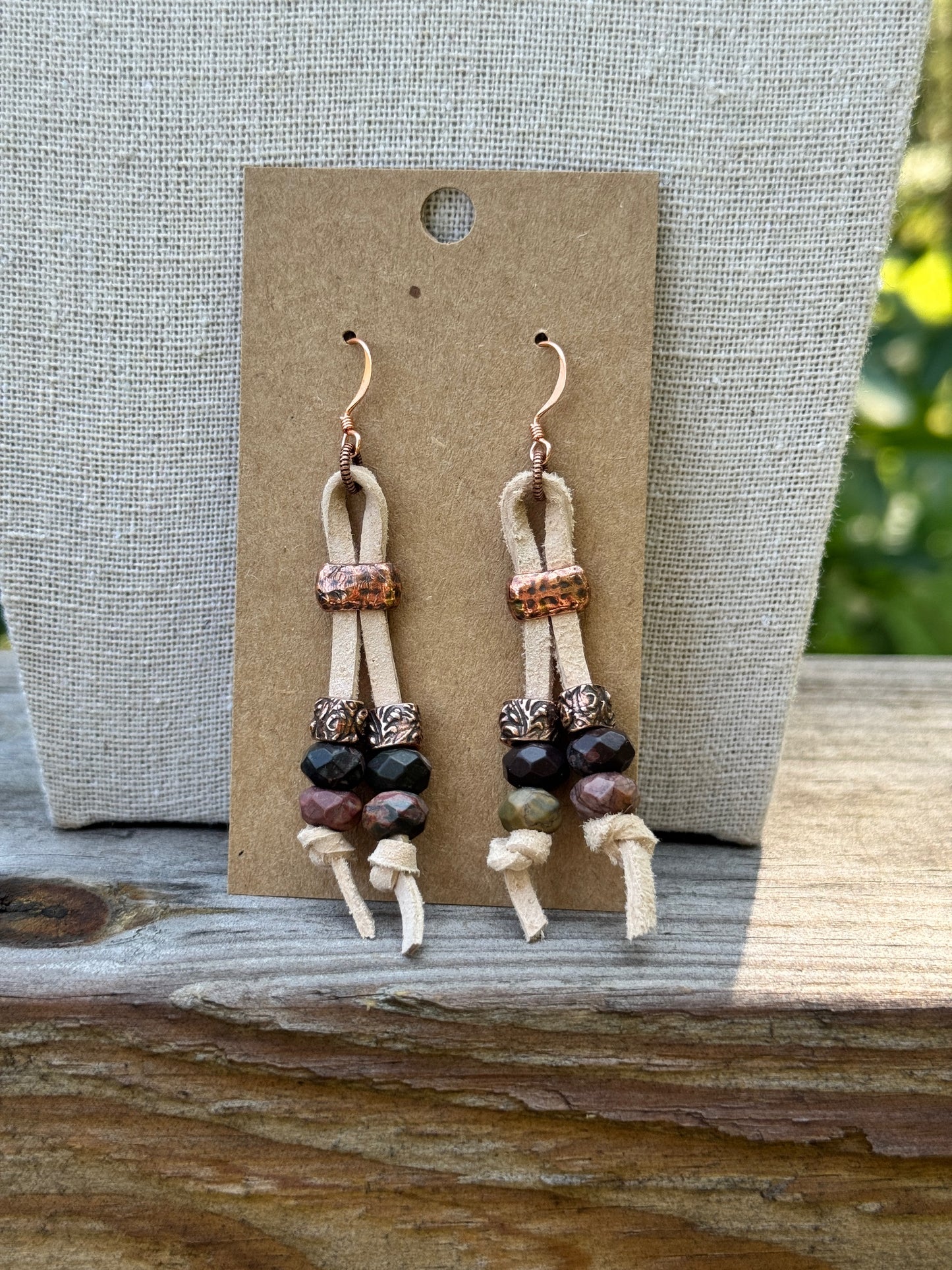 Suede Lace and Gemstone Earrings