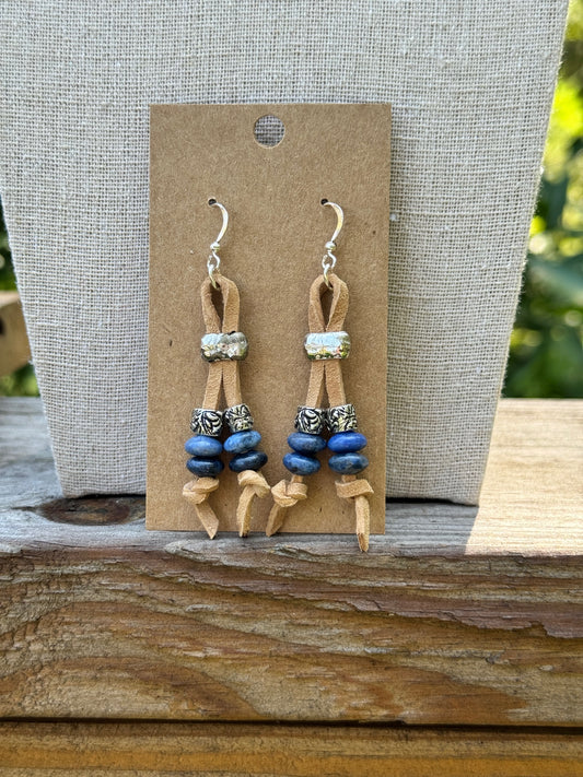 Suede Lace and Gemstone Earrings