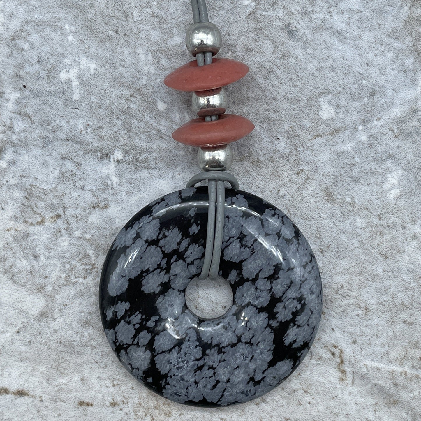 Snowflake Obsidian Pendant on Leather Necklace