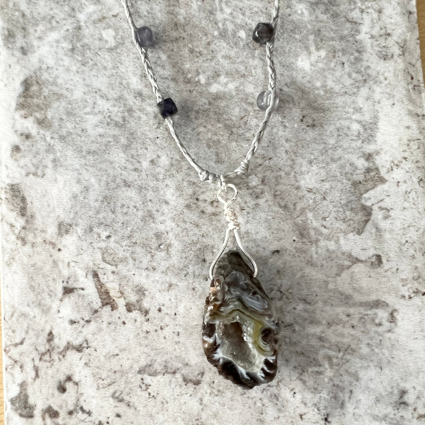 Braided Iolite with Druzy Pendant Necklace