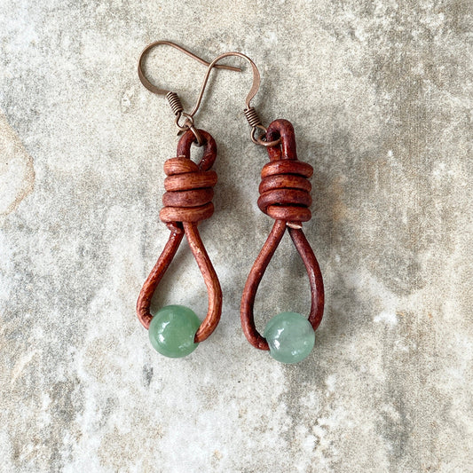 Leather Loop with Gemstone or Pearl Earrings