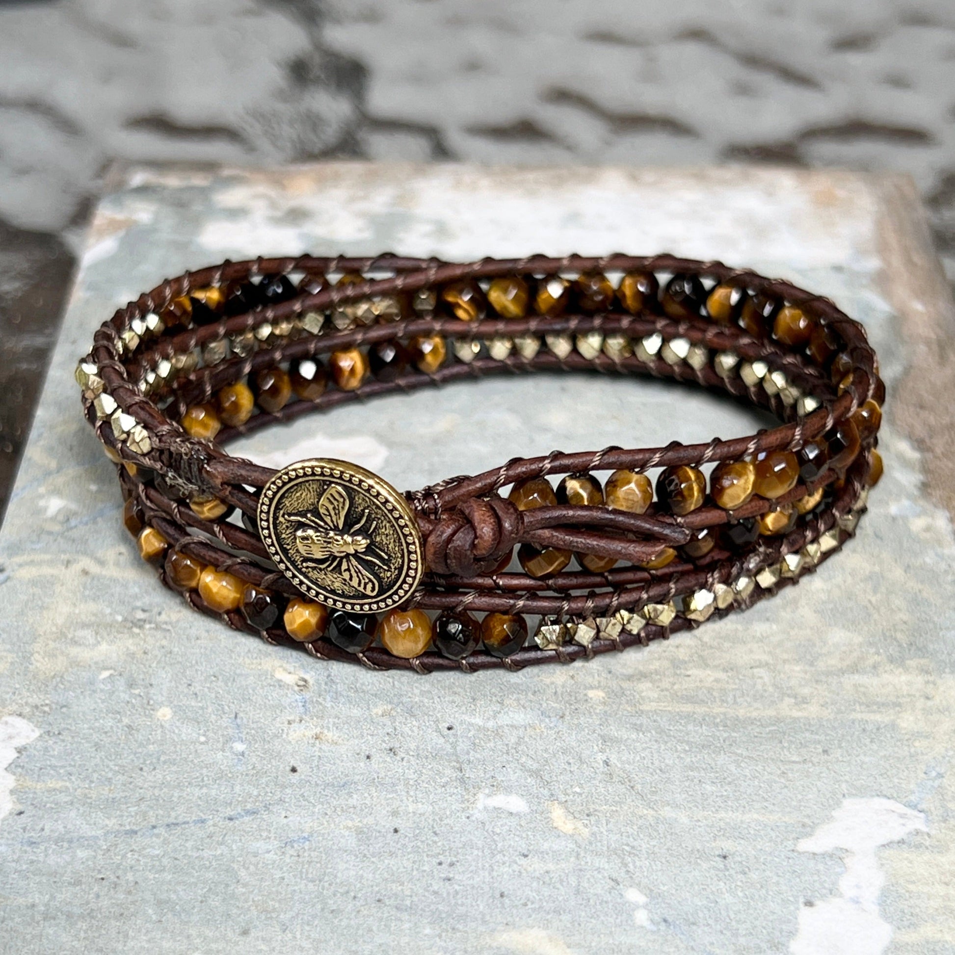 Handmade Indian Agate Leather Wrap Bracelet