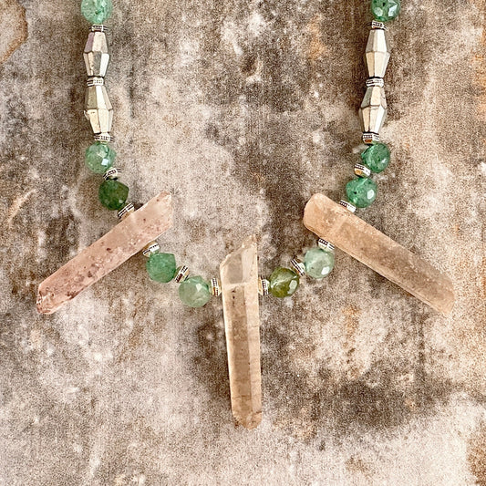 Fire Quartz and Green Aventurine Necklace